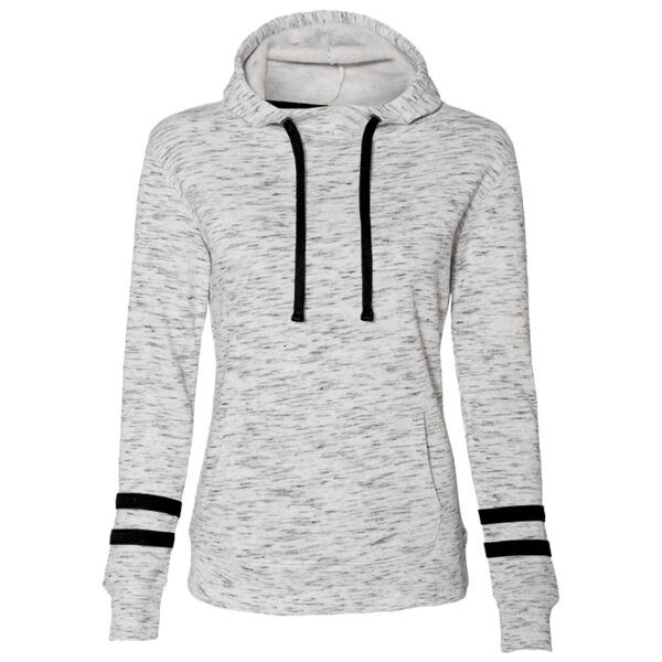 Women’s Mélange Fleece Striped-Sleeve Hooded Sweatshirt Thumbnail