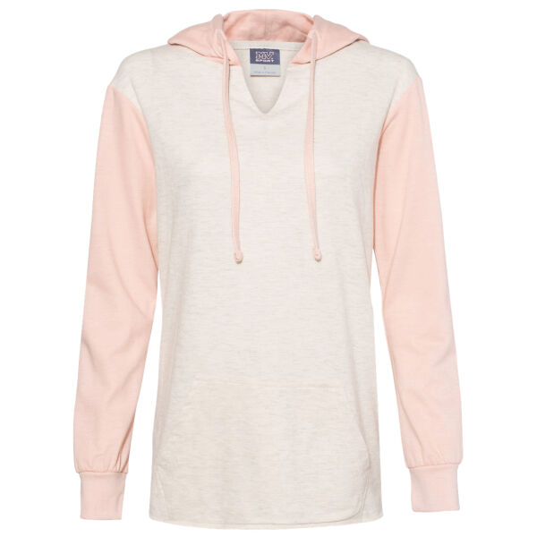 Women’s French Terry Hooded Pullover with Colorblocked Sleeves Thumbnail